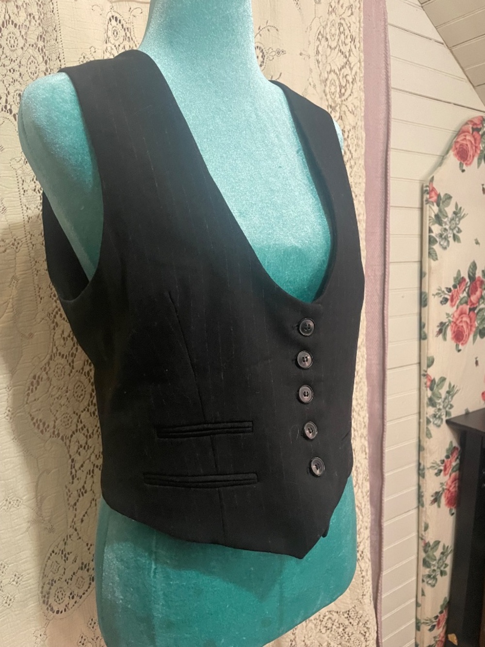 ZARA: pinstripe vest with button front